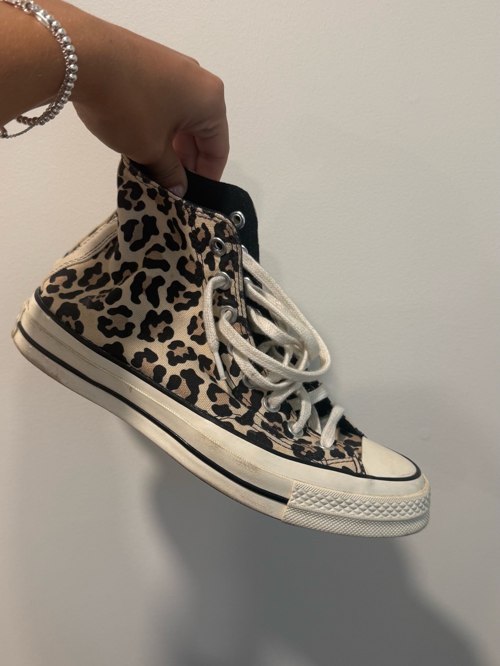 Converse High-Top Sneakers in Beige and Black Leopard Print